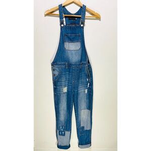 PacifiKa denim overalls romper jeans button fly pockets patched blue women's M